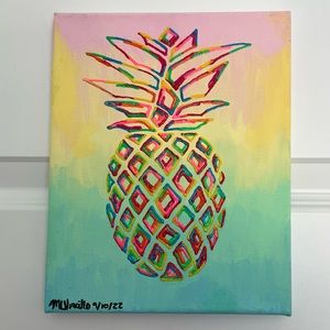 ORIGINAL ACRYLIC PAINTING 8”x10” Trippy Pineapple Pastel Rainbow Ombré